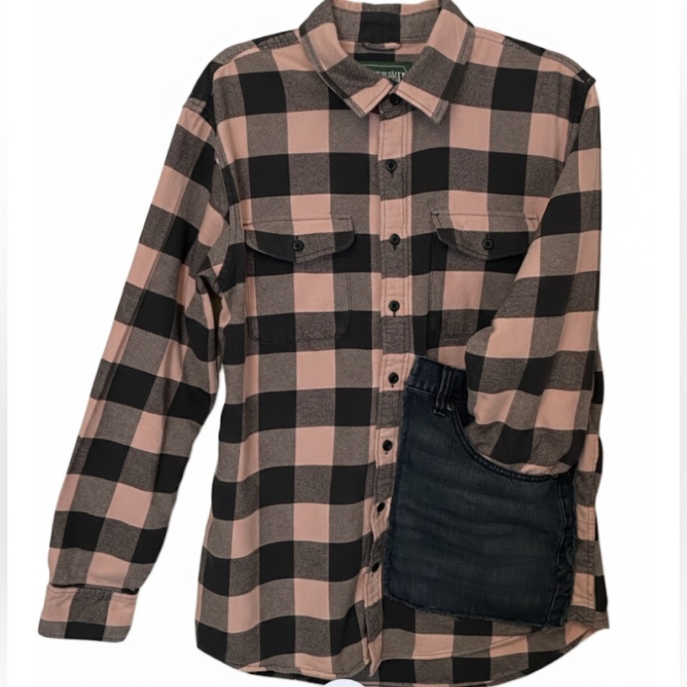 American Eagle Upcycled Flannel Led Zeppelin Patch Shirt Denim Pocket Large - Picture 4 of 13